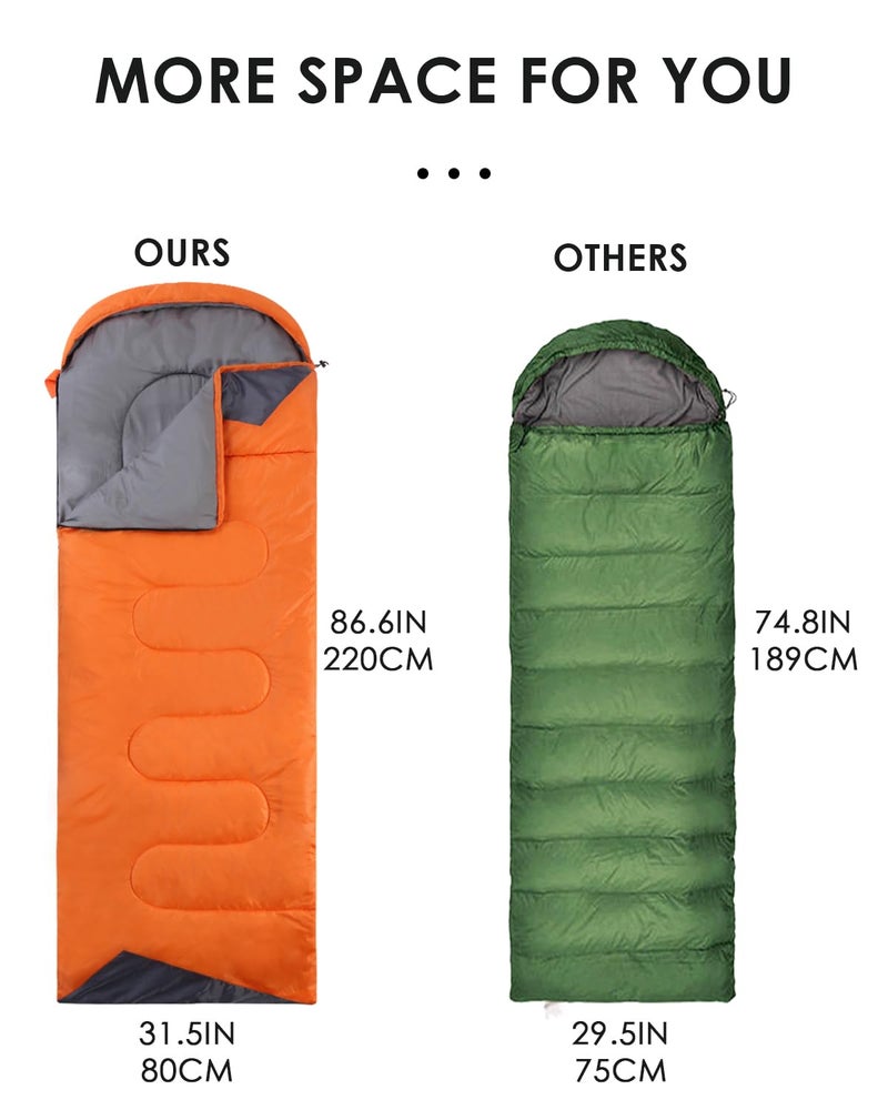 JEAOUIA Sleeping Bags for Adults Women Backpacking Lightweight Waterproof- Summer Weather Sleeping Bag for Girls Warm Camping Hiking Outdoor Travel Hunting with Compression Bag(Orange) - Image 3